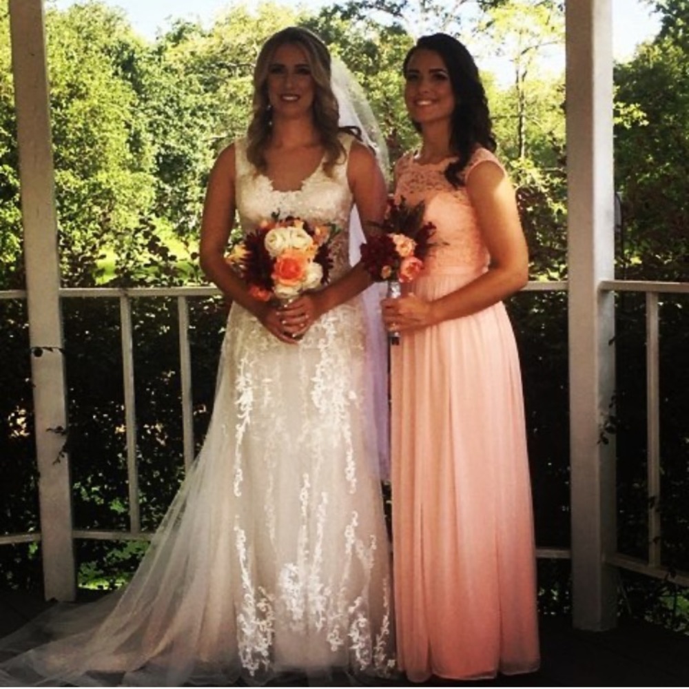 David’s bridal peach bridesmaid dress.